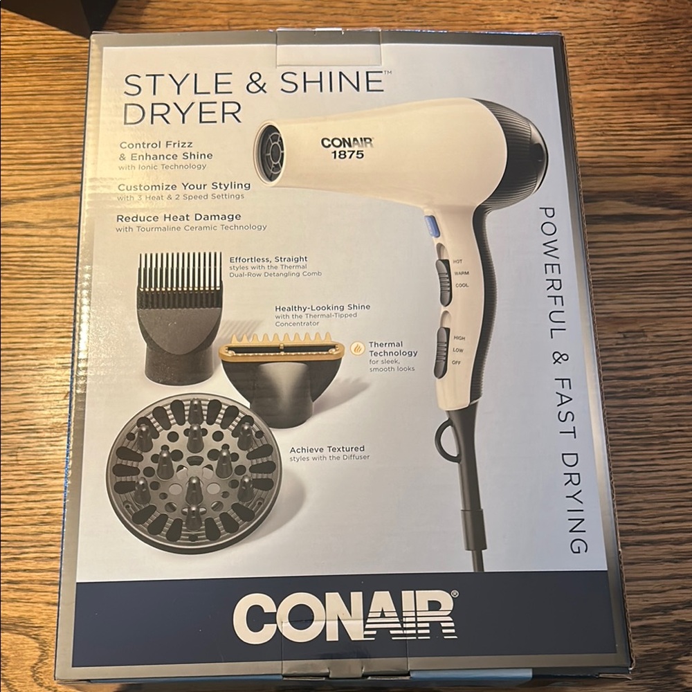 White and Black Hair Dryer with Attachments